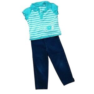Arizona Girls Embroidered Floral Turquoise Top with Okie Dokie Pull On Jeans‎